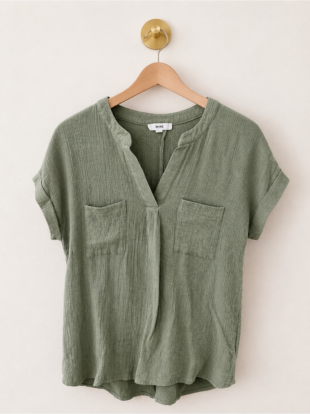 MINE Olive Green Textured Blouse Size Medium